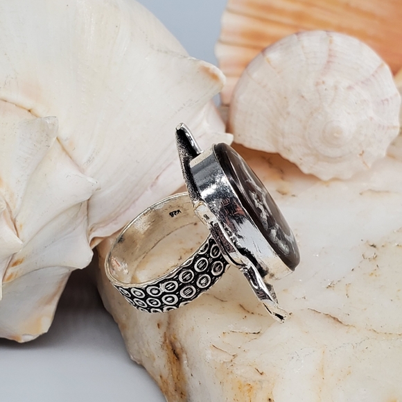 Natural Picasso Fossil Jasper Silver Ring - Picture 3 of 6